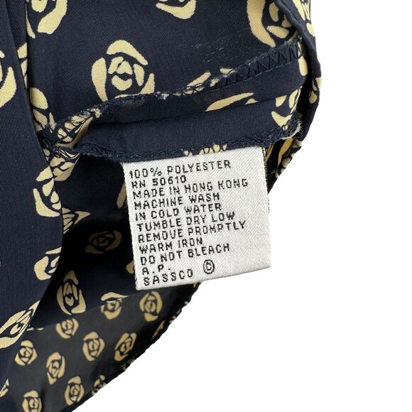 Le Suit Floral Print Pleat Maxi Skirt Set Size 8 Navy & Cream Vintage 1980s - Picture 9 of 11